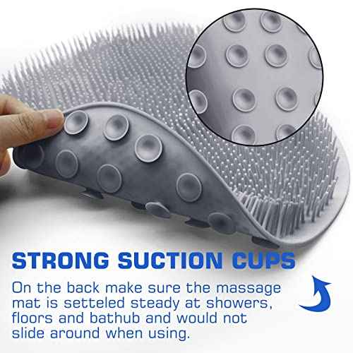 2PACK Shower Foot Scrubber Mat Back Washer Back Exfoliating Bath Wash Pad Wall Mounted Slip Suction Cups Foot Scrubber for Use in Shower Cups Foot Cleaner for Men and Women
