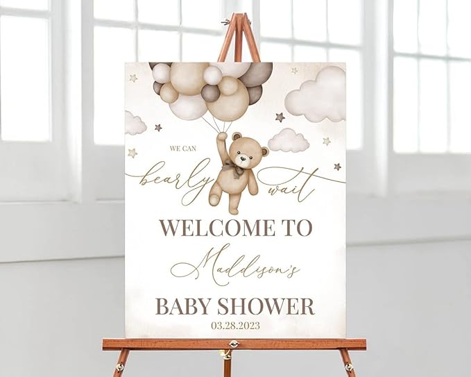 Baby Shower Sign, Baby Shower Welcome Sign, We Can Bearly Wait Baby Shower, Brown Bear Baby Shower Decor, Baby Shower Decorations, Teddy Bear Baby Shower Sign