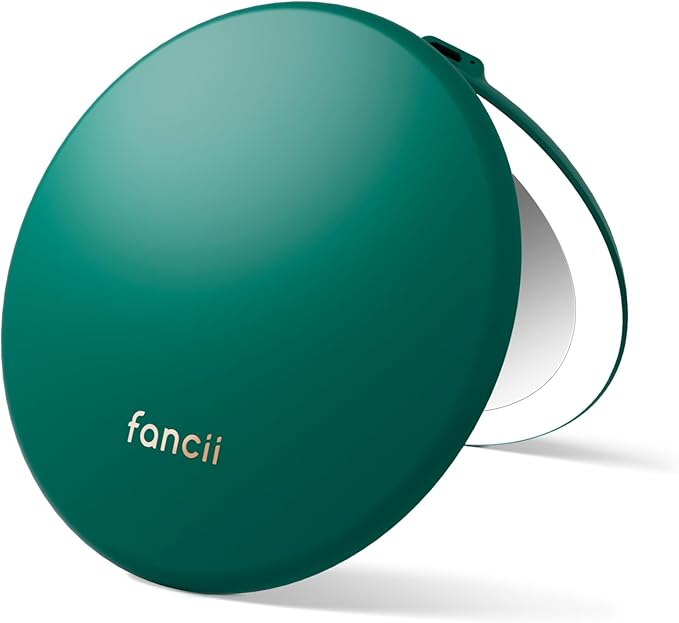 Fancii Taylor Rechargeable Travel Makeup Mirror with LED Lights, 10x /1x Magnifying, 3 Light Settings, Large 5” Wide | Compact Mirror for Purses (Emerald Envy)