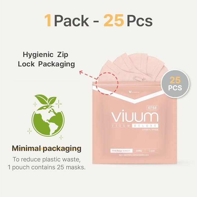 HOMSSEM [25pcs] VIUUM Deluxe Korean Face Color Mask– Soft and Durable Korea Face Mask for Adults –2D 4-Layer Filter 6Color (Gray-Large)