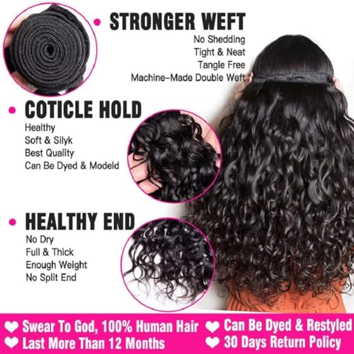Yavida Water Wave Human Hair Bundles Wet and Wavy Bundles Brazilian Unprocessed Remy Human Hair Water Wave Weave Extensions 16 16 16 Inch Natural Black