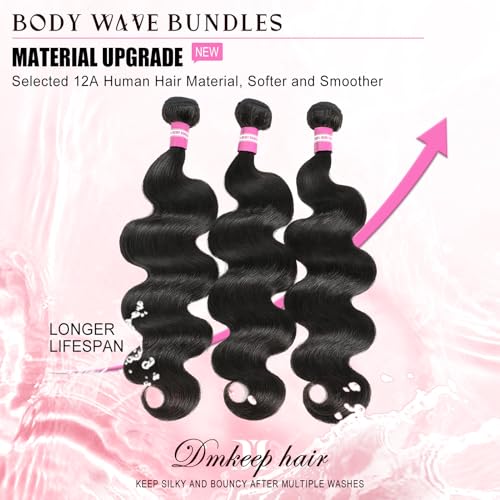 DMKEEP 12A Human Hair Bundles 18 20 22 Inch Body Wave Bundles Human Hair 100% Unprocessed Brazilian Raw Virgin Hair 3 Pcs Quick Weave Human Hair Extensions Natural Color