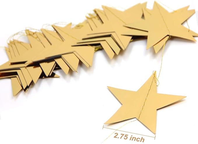 Gold Star Garland Banner Decorations - 156 Feet Bright Gold Paper Garland Hanging Decorations, Glitter Star Bunting Banner for Wedding, Birthday, Holiday, Christmas Party