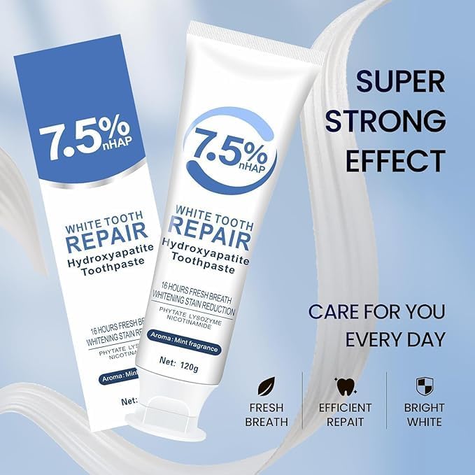 2Pcs 7.5% Hydroxyapatite Toothpastes for Enamel Protection and Tooth Strengthening, Stain Removal, Whitening Tooth, Gentle Mint, Fresh Breath, Daily Use for Oral Health