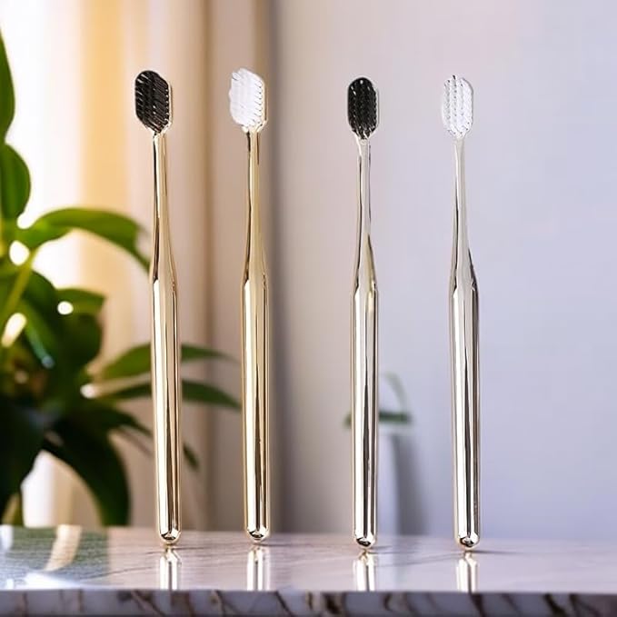 Premium Gold-Plated Toothbrush with Bamboo Charcoal Bristles, Soft Dental Care for Adults, Luxury Oral Hygiene (Set 3)
