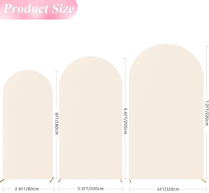 Wokceer Wedding Arch Backdrop Cover (7.2FT, 6.6FT, 6FT) Set of 3 Spandex Fitted Beige Arch Covers Round Top Chiara Arches Covers Stretchy Backdrop for Birthday Party Ceremony Banquet Decor