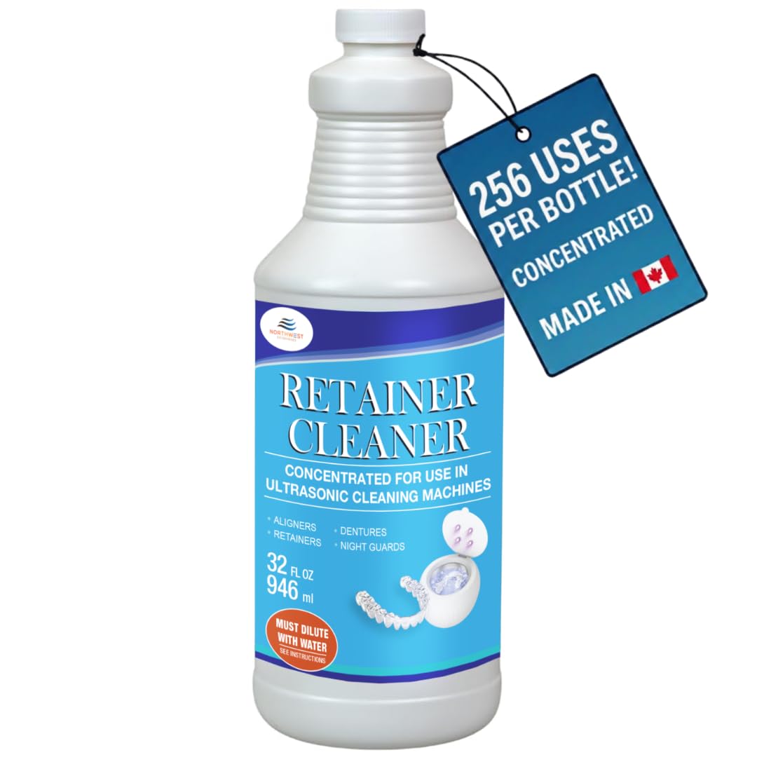 Northwest Enterprises Ultrasonic Retainer Cleaner Solution – Multi-Enzymatic, Odor & Stain Removal, For Invisalign, Nightguards & Mouthguards, Made in Canada, 8oz,16oz,32oz