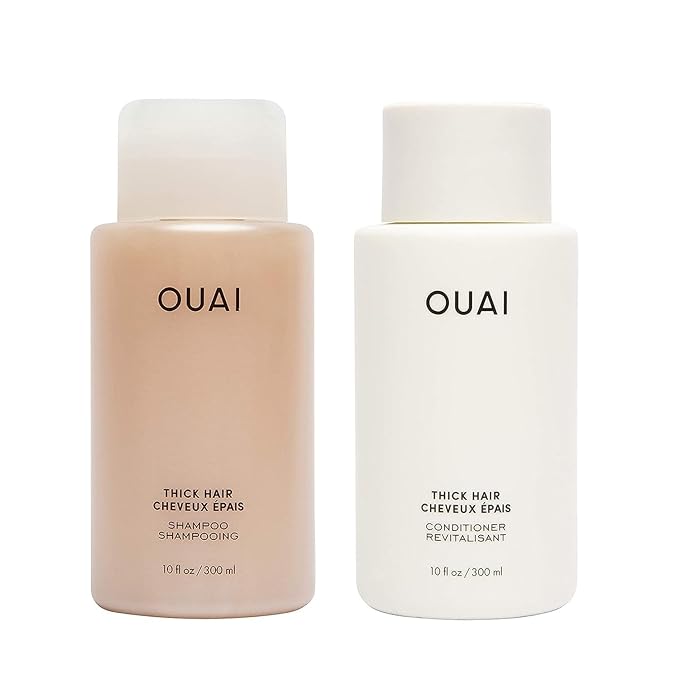 OUAI Thick Hair Shampoo and Conditioner Set - Sulfate Free Shampoo and Conditioner for Thick Hair Care - Moisturizes, Strengthens & Fights Frizz - Made with Keratin & Shea Butter (10 Fl Oz)