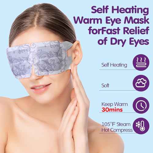 60 Pcs Disposable Steam Eye Mask Bulk for Dry Eyes Self Heating Eye Mask for Spa Sleep Warm Compress Stress Dark Circle Relief Puffiness and Relaxation Gifts (Lavender)