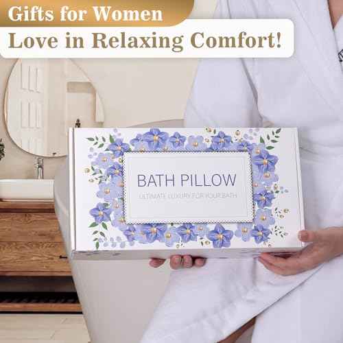 Bath Pillow Luxury Bathtub Pillow, Extra Soft & Comfortable Bath Pillows for Tub Head Neck and Back Support, with 4D Air Mesh Cushions & Non-Slip Suction Cups - Bath Accessories Spa Gifts for Women