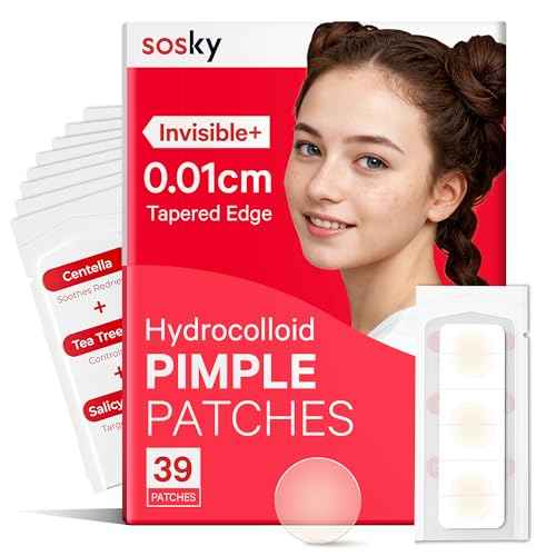 SOSKY Pimple Patches for Face, Hydrocolloid Acne Patches, Zit Sticker for Face and Skin, Pimple Patches for Covering Zits, Blemishes with Salicylic Acid 39 Count 12mm
