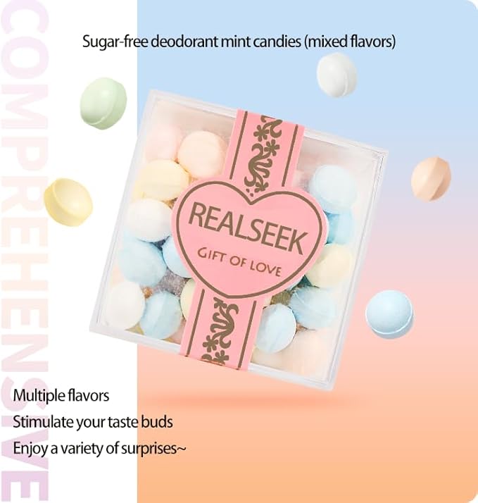 REALSEEK Mixed flavors mint candy, 0 sugar content and Vegan, multiple flavors tickle taste buds, freshen the breath, pocket-sized, a date essential, 4 packs (3.35 ounces)