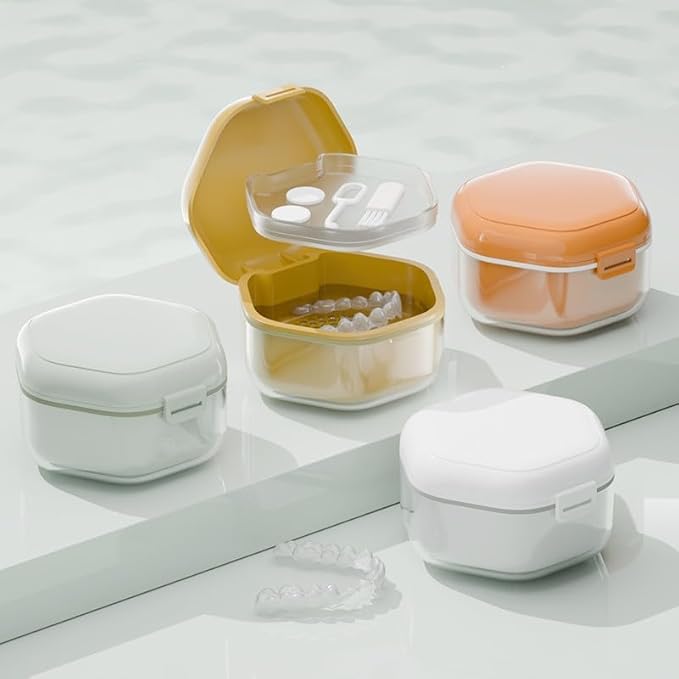 Double-layer Invisible Braces Orthodontic Retainer Storage Box,Retainer Case,Mouth Guard Case,Portable Denture Storage Washable Box with Hook,BPA-Free Teeth Whitening Storage Box (white)