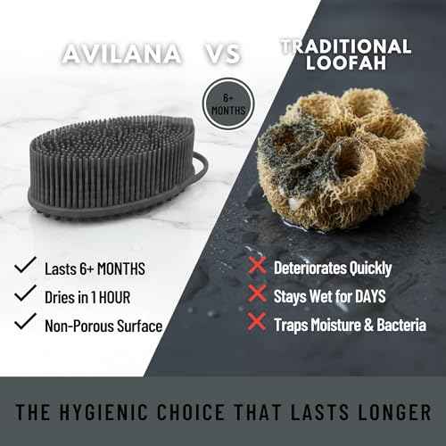 Silicone Body Scrubber for Shower - Gentle Exfoliating Back Scrubber with Soft Bristles - Avilana Premium Dual Sided Bath Brush Massage - Loofah Alternative for Sensitive Skin - Gift Women Men