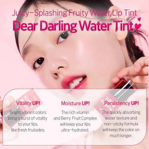 ETUDE Dear Darling Water Tint - Cherry Ade (9g) | Vivid Color Lip Stain with Moisturizing Weightless & Non-sticky Finish Lip Stain | Smudge-proof Lip Tint | Korean Makeup, Kbeauty