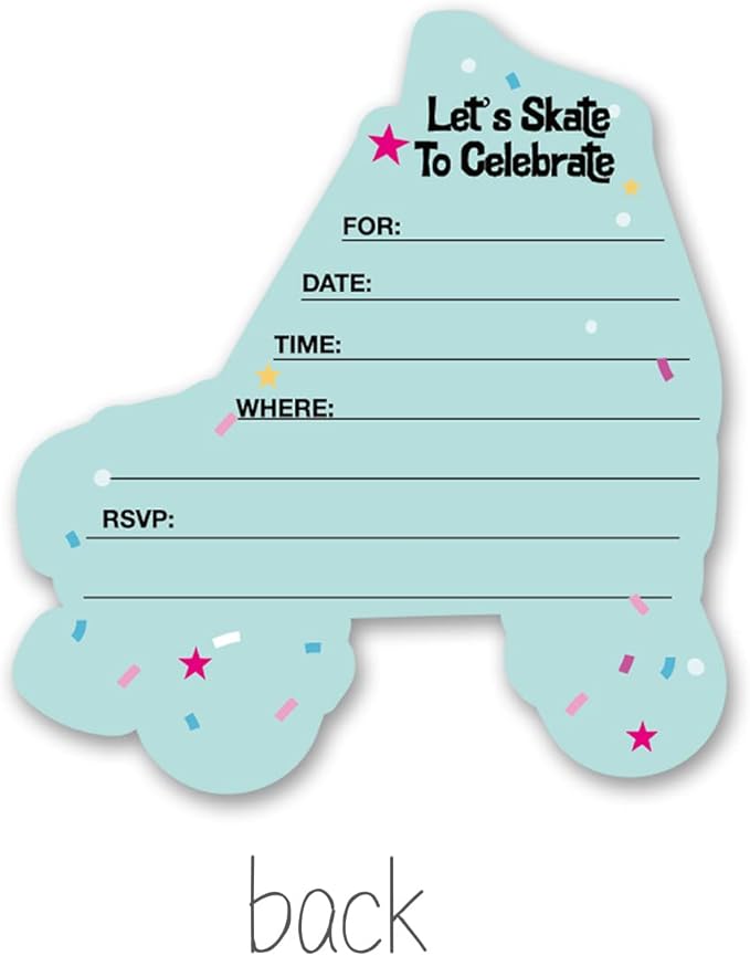 Roller Skating Party Invitations with Envelopes, 20 Set Roller Skate Shaped Invitations Birthday Baby Shower Party Invites Supplies Favors, Double-Sided, Green