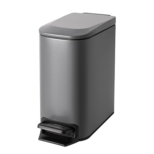 Cesun Small Bathroom Trash Can with Lid Soft Close, Step Pedal, 6 Liter / 1.6 Gallon Stainless Steel Garbage Can with Removable Inner Bucket, Anti-Fingerprint Finish (Gray)