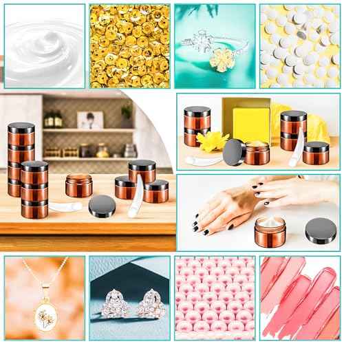 MotBach 20 Pack 1oz Amber Plastic Jars, 30ml Empty Small Round Cosmetic Jars Refillable Makeup Containers Leakproof Travel Cosmetic Containers with Black Lids for Sample Cream Lotion Powder Ointment