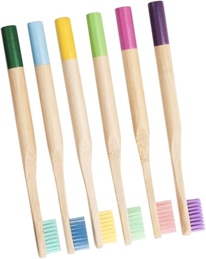 6PCS Natural Handle Toothbrush for Soft Bristles Ergonomic Anti-Slip Design Colorful Eco-Friendly Toothbrushes for Oral Care