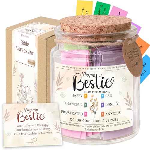 Bible Verse Jar for Best Friend ? 92 Color-Coded Scriptures for Encouragement, Best Friend Birthday Gifts for Women, Best Friend Gifts, Bestie Birthday Gifts for Women, Gifts for Best Friend Woman