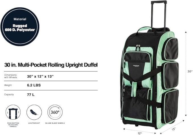 Travelers Club Xpedition 30 Inch Multi-Pocket Upright Rolling Duffel Bag