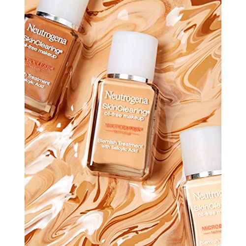 Neutrogena SkinClearing Oil-Free Acne and Blemish Fighting Liquid Foundation with.5% Salicylic Acid Acne Medicine, Shine Controlling Makeup for Acne Prone Skin, 40 Nude, 1 fl. oz