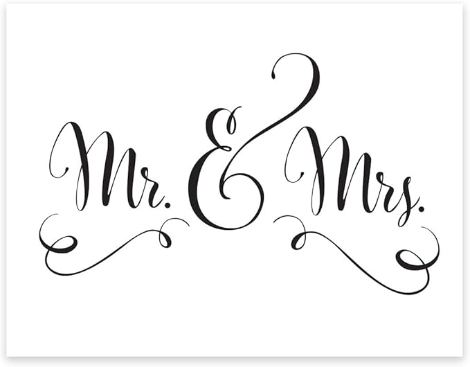 Andaz Press Wedding Party Signs, Formal Black and White, 8.5-inch x 11-inch, Mr. & Mrs., 1-Pack