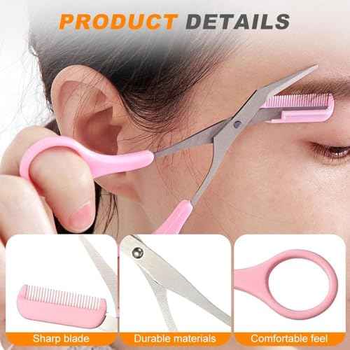 Eyebrow Trimmer Scissor, 2025 New 2 in 1 Eyebrow Scissors with Comb, Curved Eye Brow Razor, Non-Slip Stainless Steel Facial Hair Removal Accessories Makeup Tool (Black)
