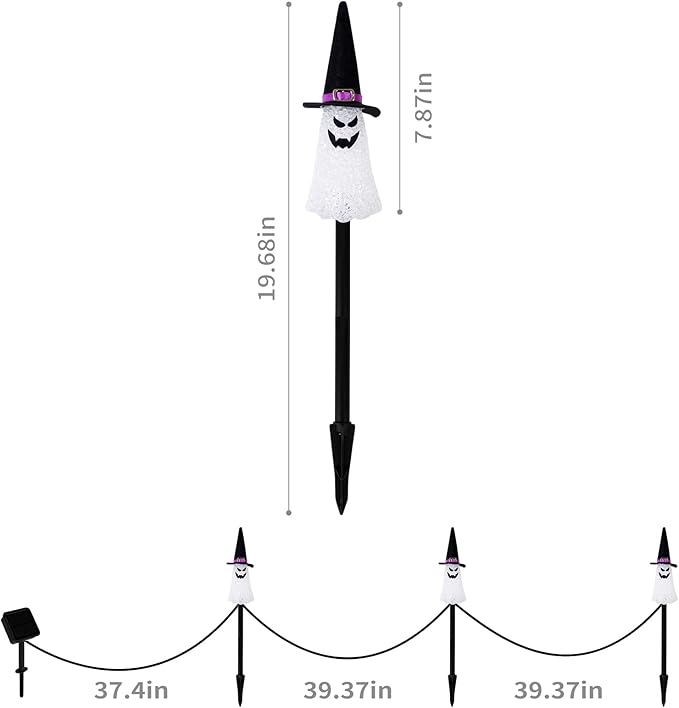 LIGHTSHINE 3PCS Ghost Solar Halloween Decorations, Solar Landscape Pathway Lights, Garden Stakes Light, Outdoor Halloween Lights Decor for Yard, Patio, Porch (Orange+Purple+Green)