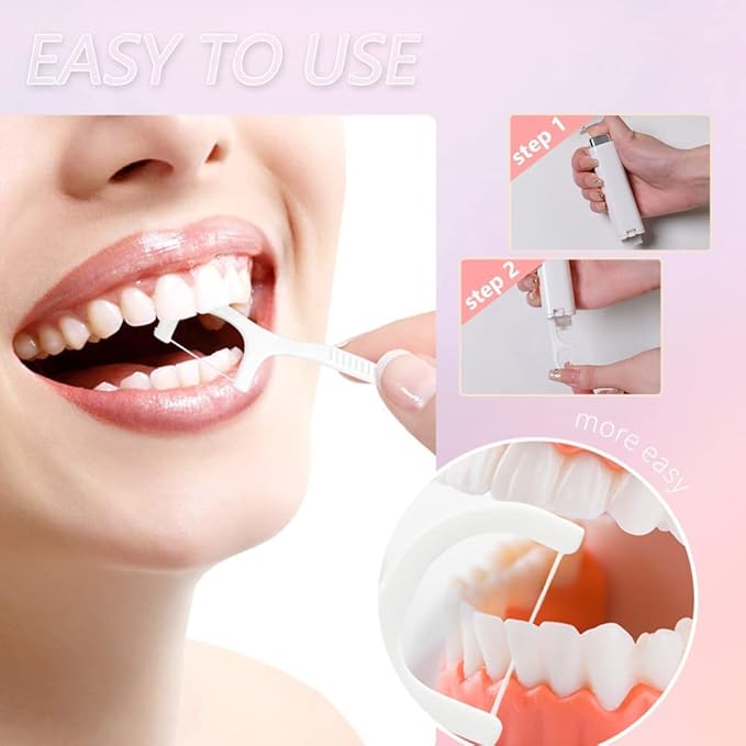 Portable Floss Dispenser with 100 Pcs Dental Floss, Dental Floss Dispenser Dental Floss Picks Case,Portable Automatic Floss Dispenser Floss Organizer Travel Floss Case (200PCS-Flossers)