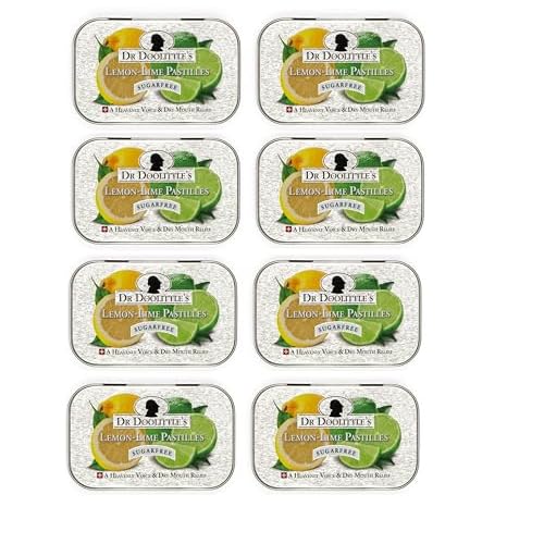 Dr. Doolittle¡¯s Sugar Free Soft Fruit Pastilles for Voice and Throat, Lemon Lime Flavor, 2.12 Ounce Tin, Approximately 25 Count Package, 8 Pack
