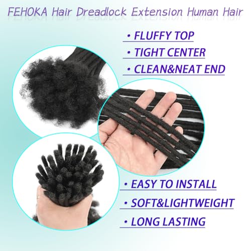 0.8cm Human Hair Locs Extensions 8 Inch 60 Str Loc Extension Black 100% FUll Handmade Human Hair Dreadlock Extension for Woman/Man/Kids Human Hair Locks Can be Curly and Dyed