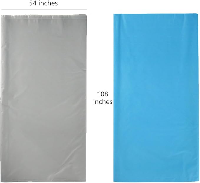 Plastic Tablecloths,Disposable Tablecovers,Baby Shower Party Tablecovers,Table Cloths for Picnic Birthday Wedding Parties 8 ft Rectangle Table Use,54 x 108 Inches,2 Pack,Light Blue,Silver.