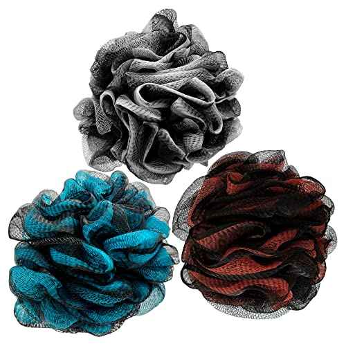 Loofah Bath Shower Sponge Body Scrubber,Extra Large 75g XL Exfoliate Mesh Pouf Shower Bouquet,3 Pack Body Wash for Women and Men