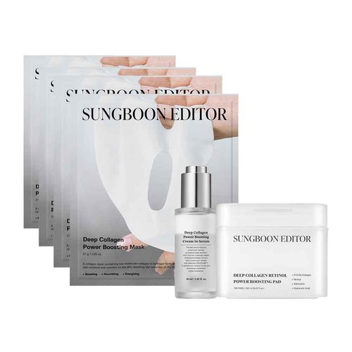 SUNGBOON EDITOR Wrinkle Free Essentials: Deep Collagen Mask(4ea) & Boosting Pad & Cream in Serum, Hydrating for Sensitive Skin, Wrinkle Care, Low molecular weight collagen for elasticity and soothing
