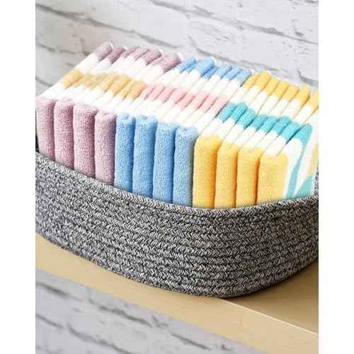 Jacquotha Cotton 12 Pack Striped Washcloths, 13 x 13 Inches, 3 Colors - Face and Body Cleansing Towels