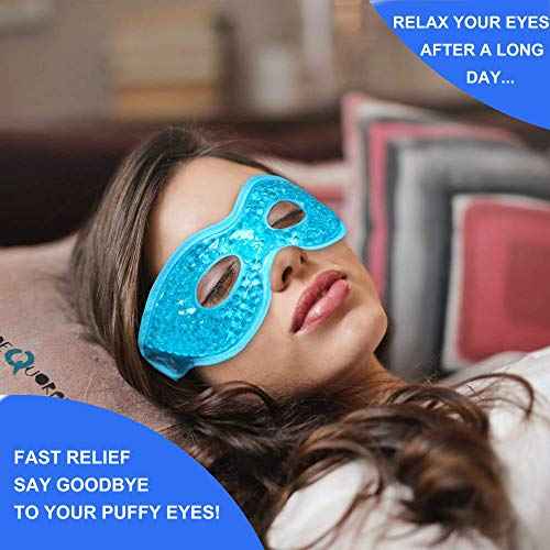 2PCS Gel Eye Mask Reusable Cold Therapy Gel Bead Eye Mask for Puffiness/Dark Circles/Eye Bags/Dry Eyes/Headaches/Migraines/Stress Relief (Blue)