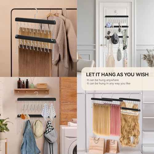 2 Pack Hair Extension Holder & Hanger ? Braiding Rack Stackable Hair Extension Storage Rack for Styling, Rotatable Wig Organizer Stand for Wigs, Hairpieces, Clip/Tape Ins and Accessories