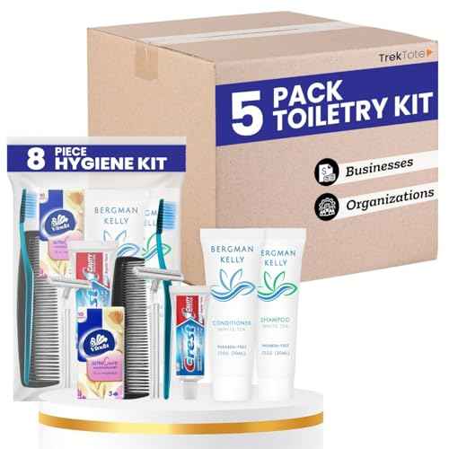 Trektote Bulk Hygiene Kit For Men And Women ? (5 Pack) 8 Piece Set Of Travel Size Toiletries, TSA Compliant, Bulk Travel Essentials, Includes Shampoo And Conditioner, Body Wash, Toiletry Bag & More