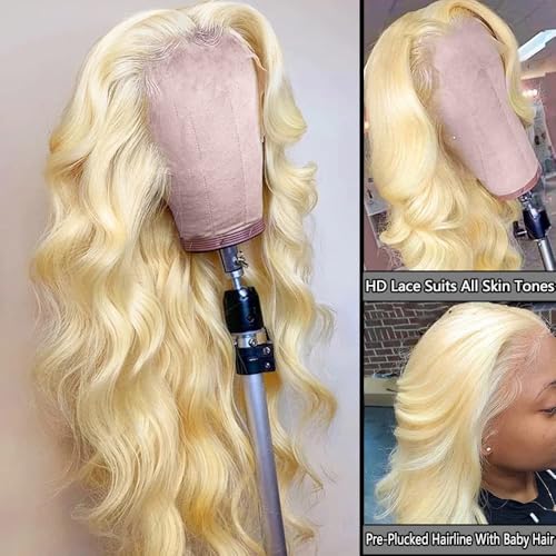 613 13x6 Lace Front Wig Human Hair Blonde Body Wave Glueless HD Lace Frontal Wigs Pre Plucked with Baby Hair for Black Women 180% Density 26 Inch