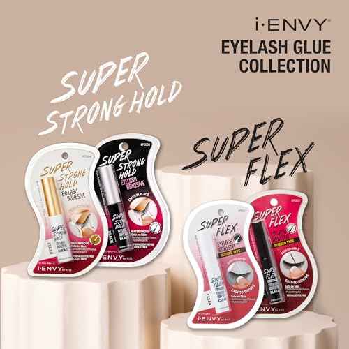 i?ENVY Super Strong Hold Eyelash Adhesive, Waterproof, 48-Hour Long-Lasting Lash Glue, Latex-Free, Hypoallergenic, Quick-Drying with Brush-On Applicator for Strip Lashes (Black, 1 Pack)