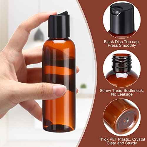 Mimorou 50 Pieces 4oz Plastic Squeeze Bottles with Disc Top Flip Cap Empty Amber Refillable Containers Small Travel Toiletry Bottles for Lotion Shampoo Oil Body Soap Creams