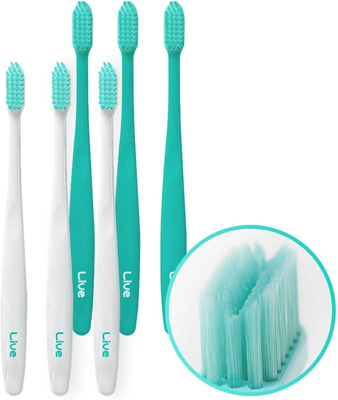 V-Cut Orthodontic Toothbrush (Mint 3 Units + White 3 Units) - Compact Head for Braces, Ergonomic Handle, Deep Cleaning, Gentle Bristles for Brackets and Wires