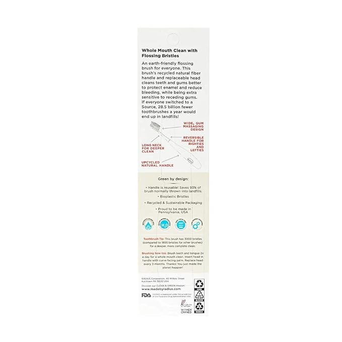 RADIUS Source Toothbrush with Replaceable Brush Head ADA Accepted Improve Gum Health & Reduce Issues - Super Soft - Soda Pop Eco-Grind - Pack of 1