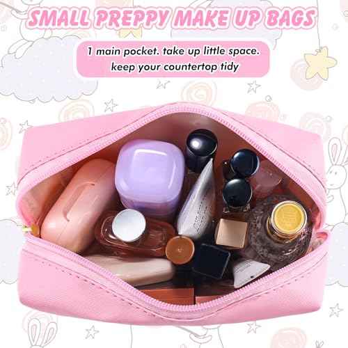 Initial Makeup Bag Personalized Preppy Cosmetic Bag Travel Toiletry Bag Waterproof PU Small Makeup Pouch Bag for Purse Birthday Gift Cute Stuff for Teen Girls Women (Pink A)