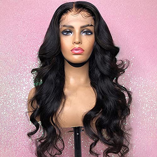 Licoville 24 Inch Body Wave Lace Front Wigs Human Hair 4x1 Lace Closure Human Hair Wigs for Black Women Pre Plucked Glueless Body Wave Lace Front Wig Natural Black 150% Density