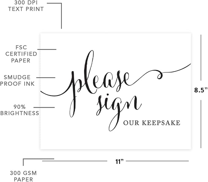 Andaz Press Wedding Party Signs, Formal Black and White Print, 8.5x11-inch, Please Sign our Keepsake Table Sign, 1-Pack, For Graduation, Baby Shower Guest Book