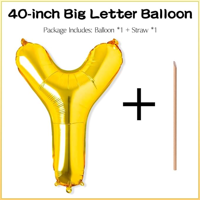 Gold Letter Balloons 40 Inch Y Balloon Letters Y Alphabet Balloons Giant Letters With Straw Big Balloons Foil Large Gold Balloons For Birthday Party Decorations Wedding Thanksgiving Christmas Balloons
