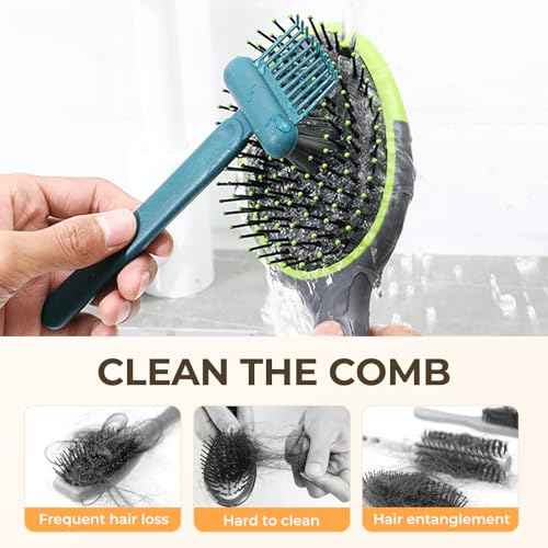 2-in-1 Comb Cleaner with Pick and Bristles, Comb Cleaning Brush, Effortlessly Removes Hair, Hairbrush Cleaner Tool Rake, Hairbrush Cleaning Tool Home and Salon Use (Orange)