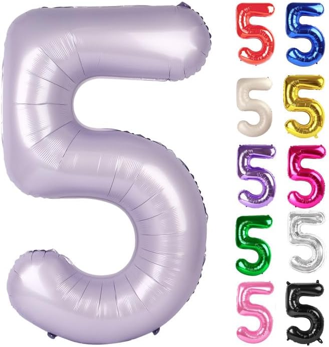 Lilac Number 5 Balloon 40 Inch, Lavender 5 Balloon Number, 5th Birthday Decorations, Lilac Mauve Party Supplies for Boys Girls